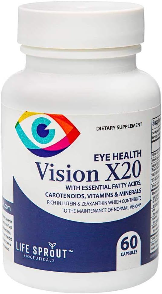 Vision X20 con Lutein, Beta-Carotene, L-Glutatione, Bilberry e Niacin per il supporto della visione, Salute dell'occhio generale