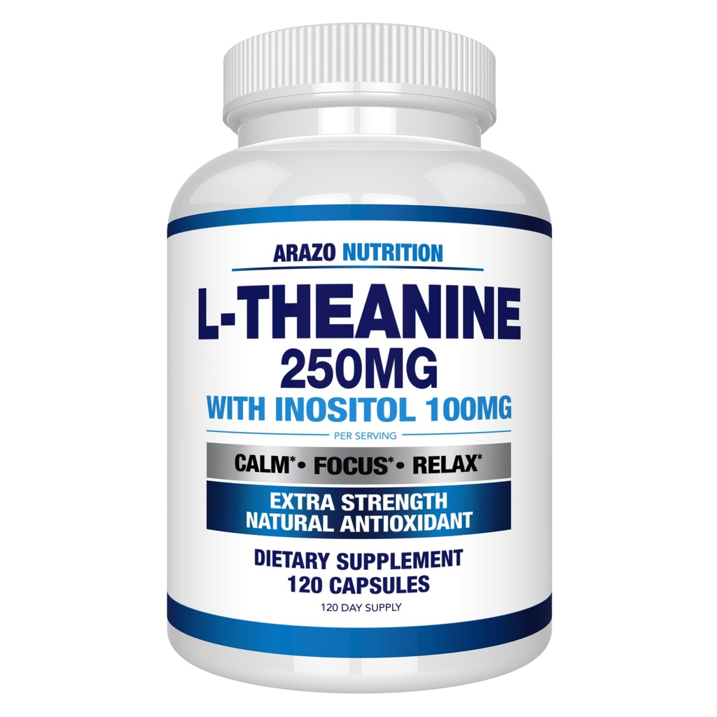 Arazo Nutrizione L-teanina 250mg (Extra Strength) con Inositol 100mg, 120 Capsule Vegetariani
