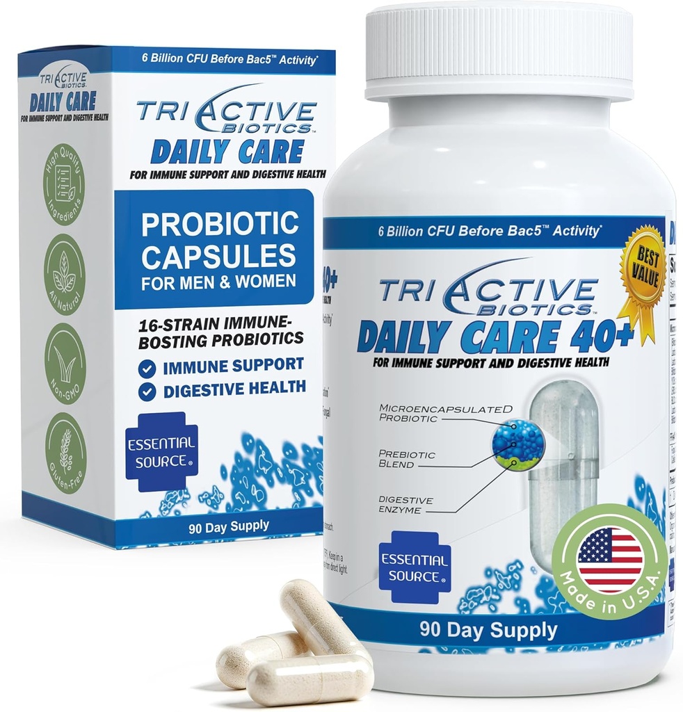 TriActive Biotics Daily Care - Probiotics for Women and Men, Prebiotic Blend with 6 Billion CFU - Probiotics for Digestive Health - Support Gut Health, Immune Defense - 90 Capsule