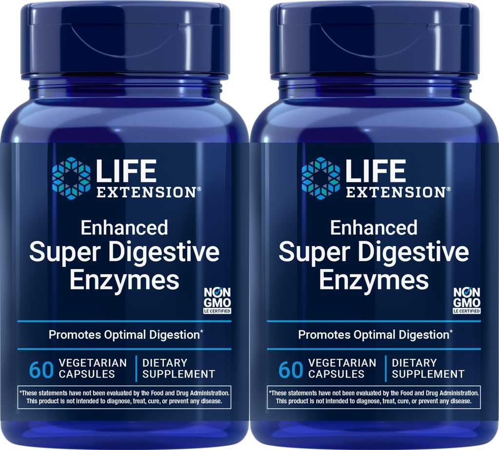 Estensione di vita Enzimi Super Digestivi Migliorati, 60 Capsule Vegetariani (Pack of 2)
