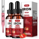 (2 Pack) Supplemento di ferro liquido per le donne & uomini Gocce di ferro Supplementi di ferro per l'anemia con Folate, vitamina C, B12 per il supporto rosso della cella del sangue-Strawberry, 4 Fl Oz