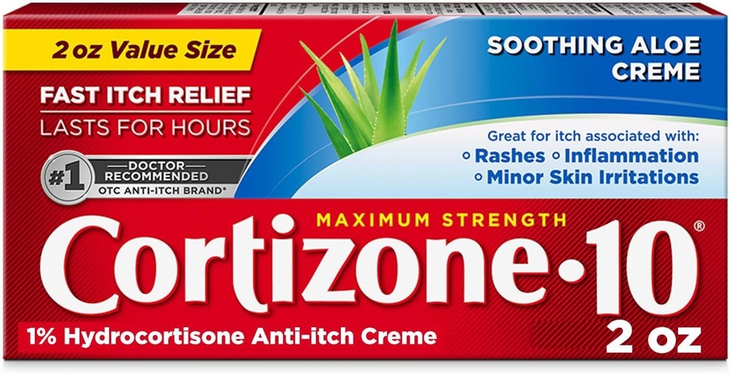Cortizone 10 Crema Anti-Itch di massima resistenza con Aloe rilassante, Creme Idrocortisone 1%, 2 oz.