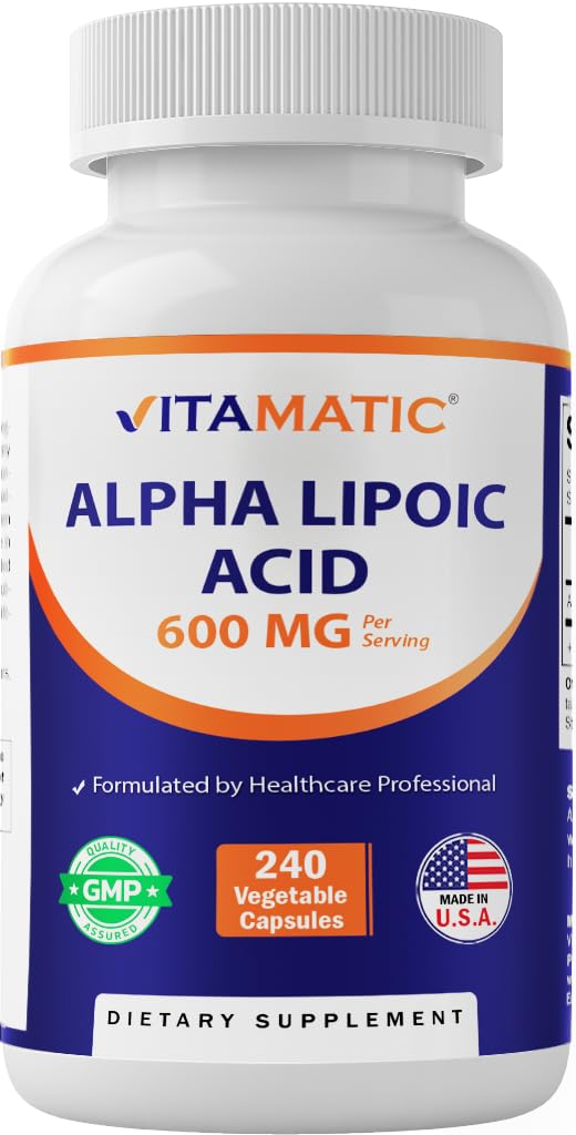 Acido Lipoico Alfa Vitamatico (ALA) 600mg Per Serving - 240 Capsule Vegetali - 120 Serve - Non OGM & Gluten Free