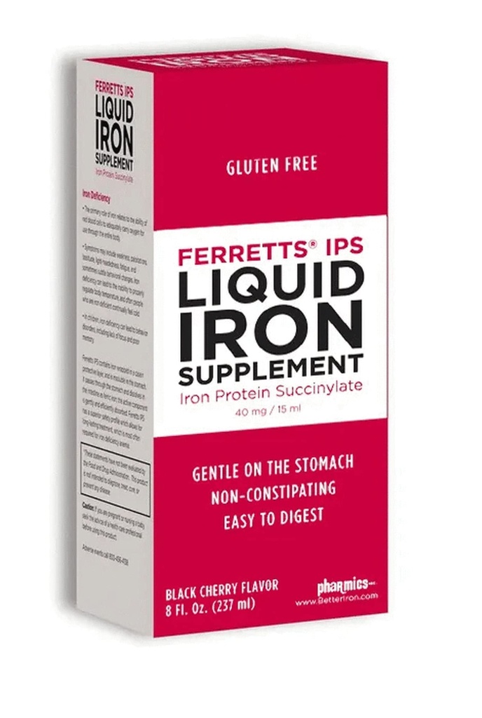 Ferretts Liquid Iron Supplemento 40mg (IPS) - 8 Fl Oz. of Black Cherry Aromaed High Potency Iron Supplements for Kids & Pregnant Women - Gentle & Non-Constipating Yummy Liquid Iron Supplement