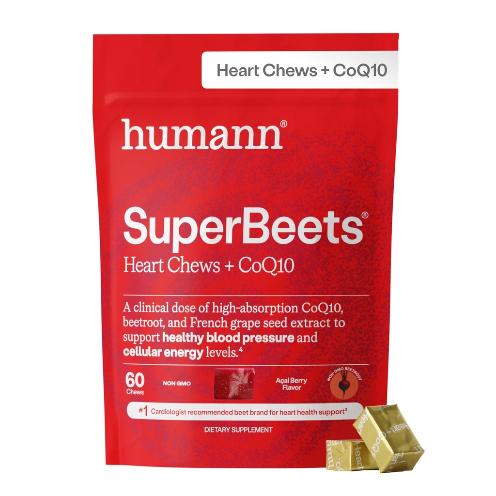 umano SuperBeets cuore Chews Advanced - 100mg di CoQ10 Plus Beetroot & Grape Seed Extract, 60 Count