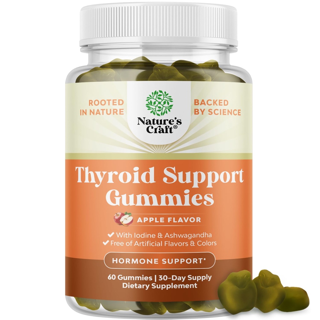 Gommie di tiroide vegane con Moss di mare - Gommie di sostegno tiroide per il supporto completo per uomini e donne con selenio di iodio e altre vitamine potenti - Gelatin-Free Non-OGM 60