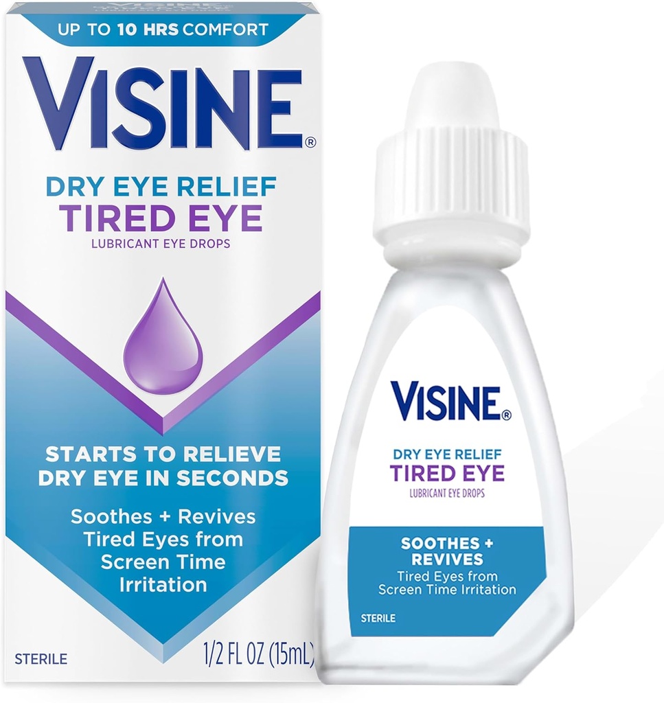 Gocce dell'occhio lubrificante dell'occhio legato della visina, gocce dello sterile idratante e lenitivo per gli occhi irritati, secchi e tirati a causa dell'irrigazione del tempo dello schermo, polietilene glicole, 0,5 fl. oz