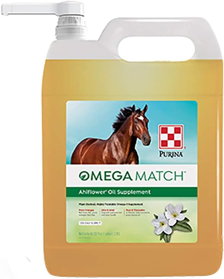 Purina | Omega Match Ahiflower olio cavallo supplemento | 1 gallone (1 GAL) bottiglia