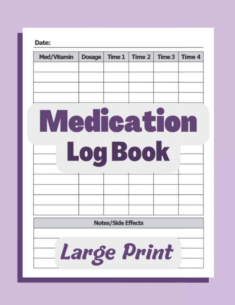 Prenota il registro dei farmaci: semplice registro per registrare medicine, vitamine e/o supplementi giornalieri. Troppi dosi ed effetti collaterali. 8.5x11 Pill Tracker... e All Ages o Infermieri/Caregivers. Viola.