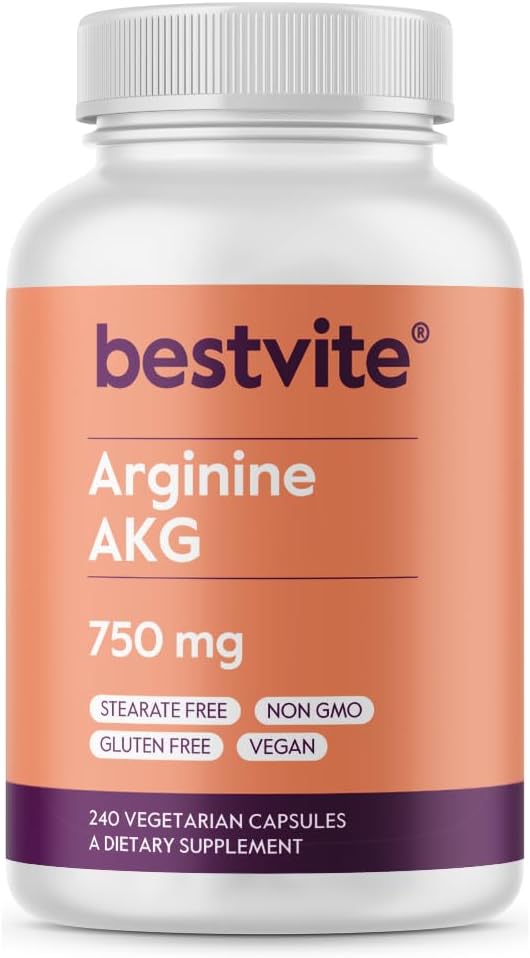BESTVITE Arginina AKG 750mg (240 capsule vegetariane) - No Stearates - Vegan - Non OGM - Gluten Free