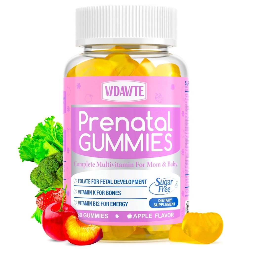 Gummie prenatali senza zucchero — 30+ Nutrienti (Choline, Folate, Ferro, Vitamina) per il supporto fetale e neurale, Bones, Energy & Immunity — Vitamine prenatali vegane USA-Made per le donne (60 Gummies)