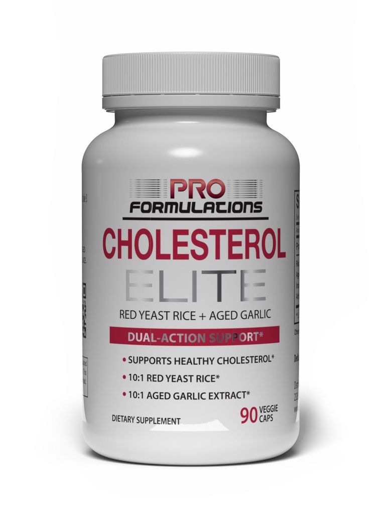 Pro Formulazioni MD Colesterolo Elite – Supporto per il colesterolo a doppia azione – 90 tappi di verdure – Alimentati da estratto di lievito rosso e di aglio invecchiato – Migliorati con l'estratto di inositolo e carciofo