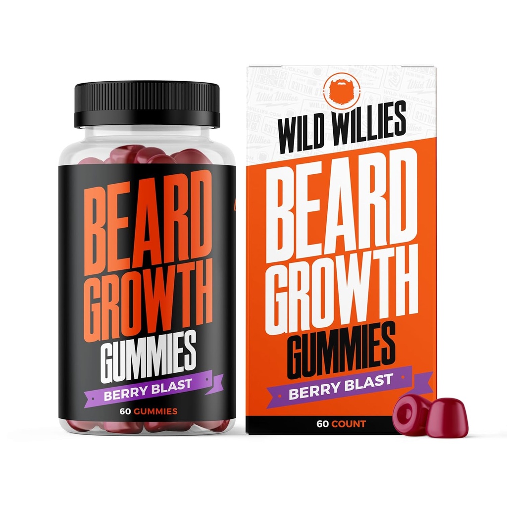 Wild Willies Beard Growth Gummies Supplemento per gli uomini - con Biotin & 19 Vitamine per capelli più forti, più spessi - 60 Gummies