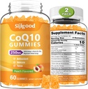 2 Pack CoQ10 Gummies, Plus Omega-3, Vitamina B3 e Zinco, Magnesio, 5X High Absorption Coenzyme Q10 Integratori, q10 per Boost Cellular Energy, Potente Antiossidante & Cervello, Peach Flavor, 120 Ct
