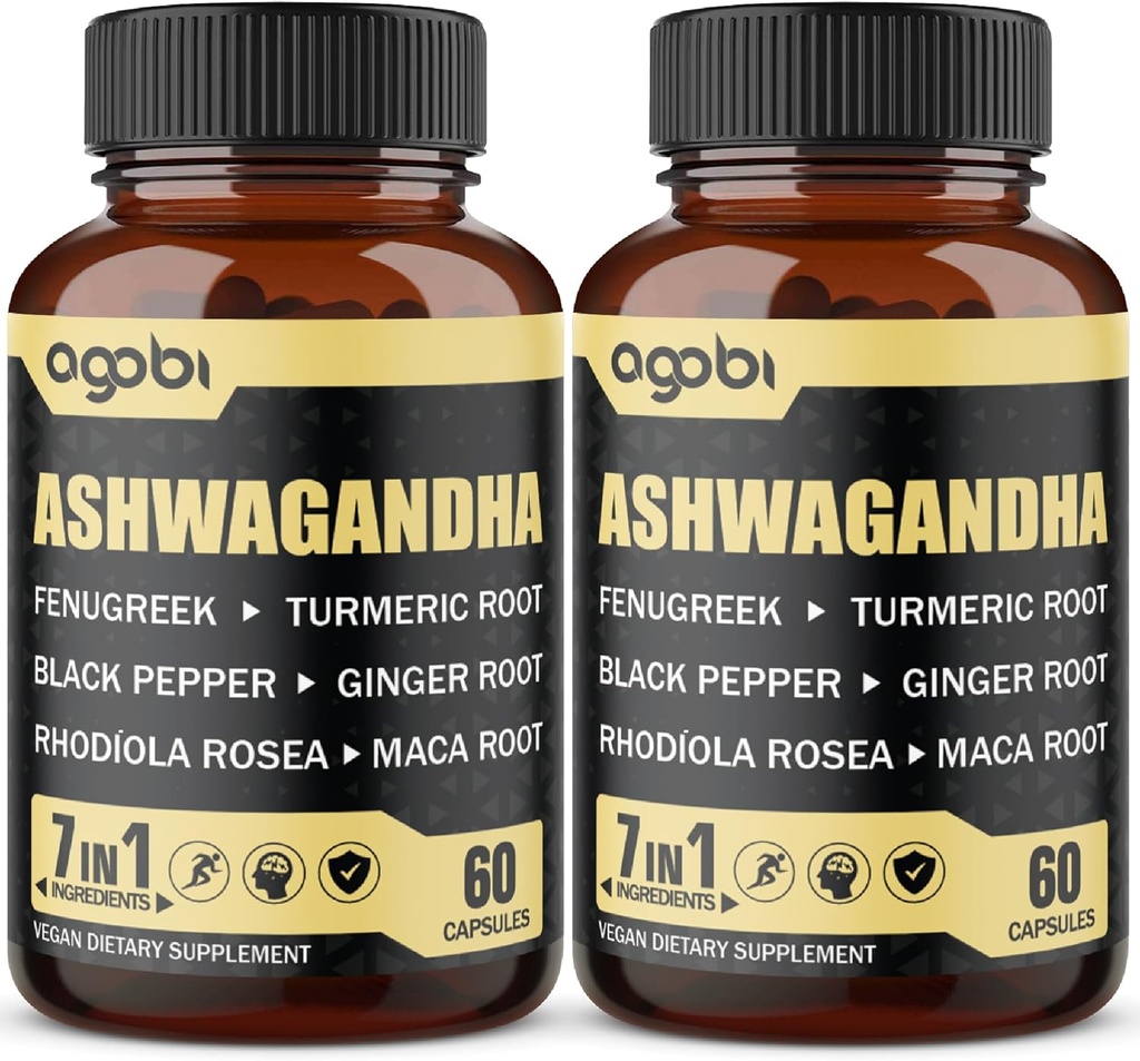 2 confezioni 60 capsule - 8050mg Ashwagandha Extract Supplemento - 7in1 con Fenugreek, Maca, Turco, Rhodiola, Ginger & Black Pepper - Spirito, Immune & Energy Support - 4 mesi di fornitura