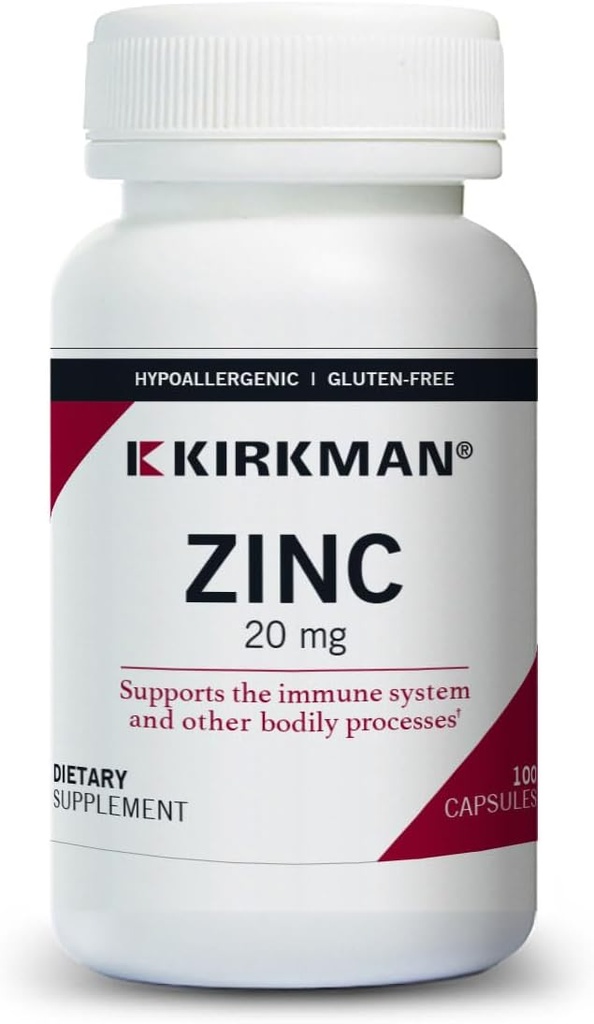 Kirkman - Zinc 20mg - 100 Capsule - Supporto Immune - Alta Assorbimento - Ipoallergenico