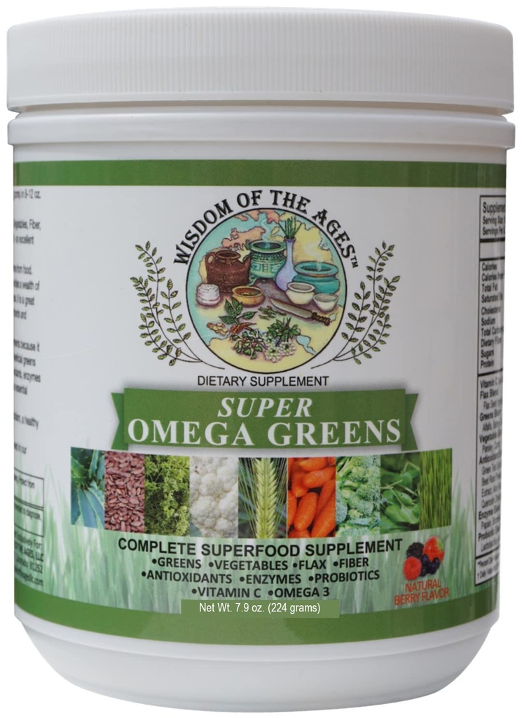 Super Omega Greens Integratore Superfood con Verdi, Verdura, Fibra, Antiossidanti, Enzimi, Probiotici, Vitamina C e Omega 37.9oz Polvere