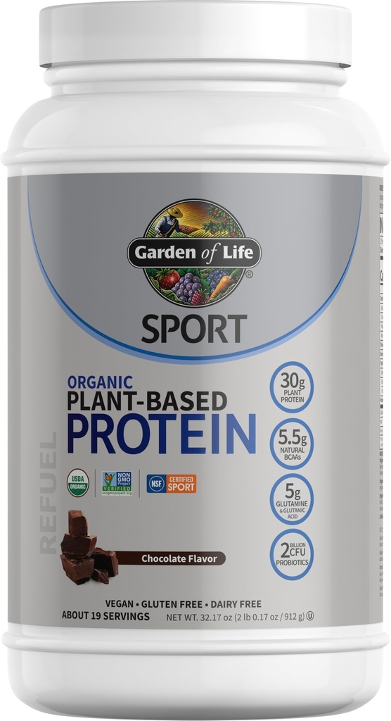 Giardino della vita Polvere di proteine vegana organica con probiotici, BCAAs, certificato NSF, senza glutine & sport, non OGM, polvere di proteine sportive, 19 Servings, cioccolato