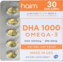 HAIM DHA 1000 Omega-3 Fish Oil - 90% purezza con 1000mg DHA, 50mg DPA - Integratore di olio di pesce ad alta potenza per il cervello, occhio e supporto cardiaco - promuove il benessere generale & messa a fuoco - 1 scatola, 60 Softgels