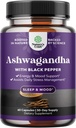 Polvere di radice di Ashwagandha organica 60 capsule - Ashwagandha con gli integratori di polvere di estratto di pepe nero per il relax, sonno e sostegno immunitario per le donne e gli uomini - Integratori di radice di Whitania organica Somnifera