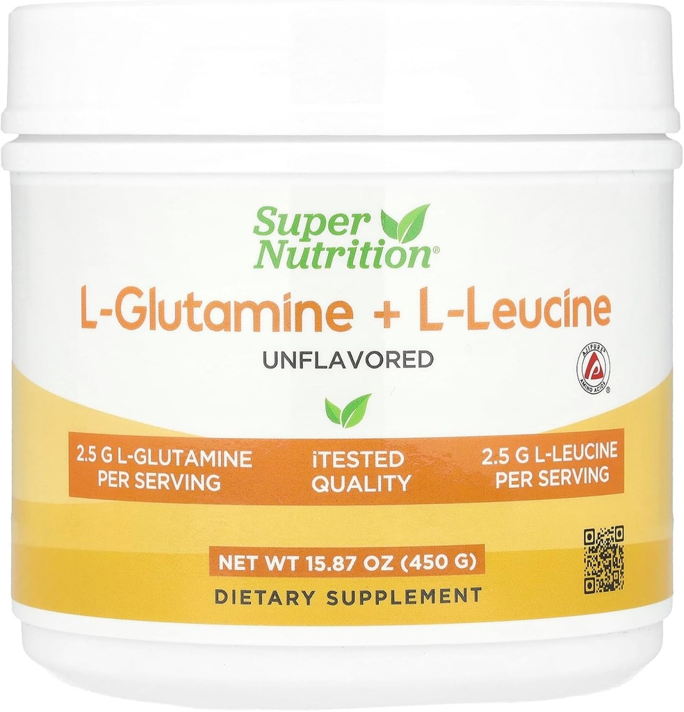 Super Nutrition L-Glutamina + L-Leucina, Unflavored, 15.87 oz (450 g)