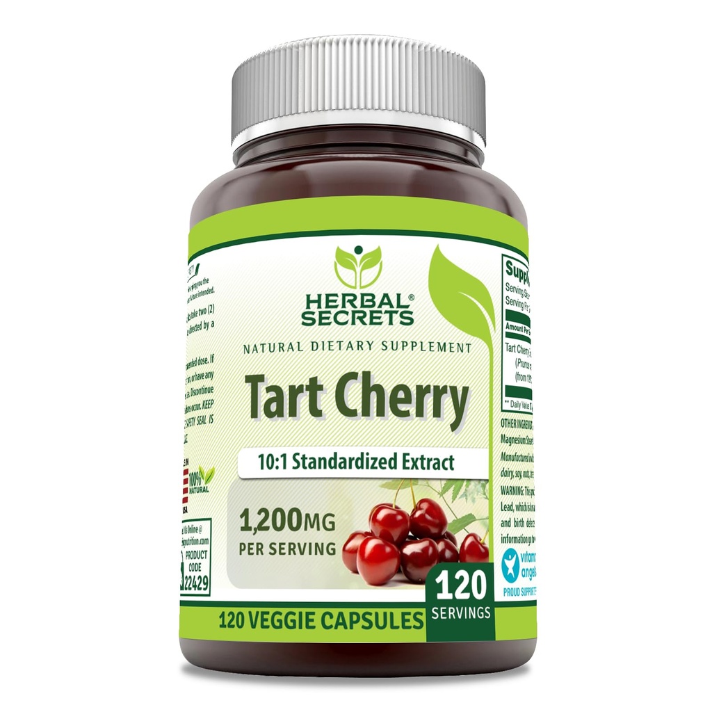 Herbal Secrets Tart Cherry 10:1 Standardized Extract Supplement | 1200 Mg Per Serving | 120 Veggie Capsule | Non-GMO | Gluten Free | Made in USA (1 Pack | 120)