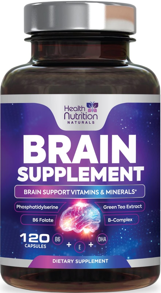 Brain Memory Supplement - 3X Strength Nootropics for Concentration, Clarity & Focus Support - Brain Health Cognitive Vitamins with Bacopa, Phosphatidylserine & DMAE, Brain Booster, 120 Capsule