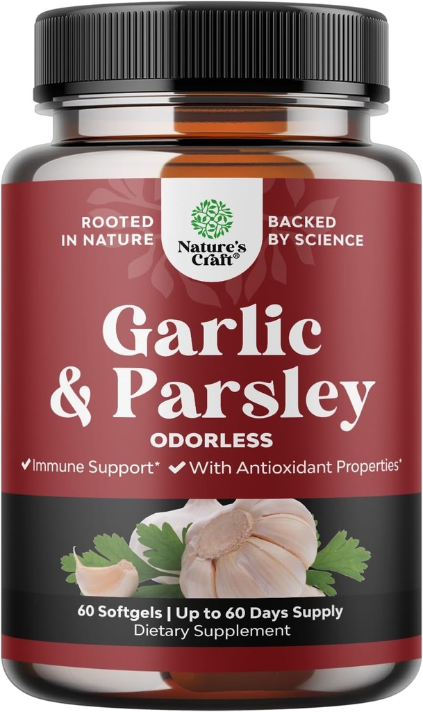Softgels aglio inodore concentrato - Estratto di prezzemolo &amp; Supplementi aglio invecchiati - Pansley Softgels per il supporto Gut - 60 Ct
