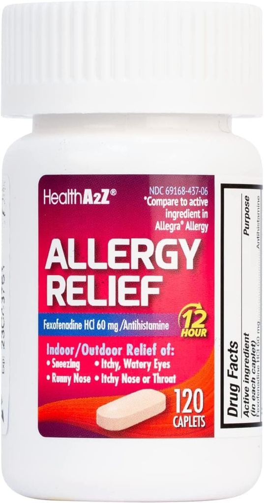 HealthA2Z® Fexofenadine Hydrochloride 60mg | Antistamina 12 ore per il sollievo allergia | Rilievo all'interno e all'aperto all'allergia (120 conteggi (pacchetto di 1))