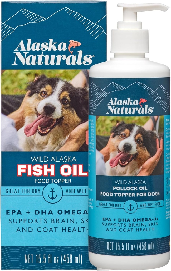 Alaska Naturals Wild Alaskan Fish Oil Supplemento per cani pelle e cappotto con EPA DHA Omega 3 acidi grassi topper alimentare liquido sostenibile 15.5 oz. Pompa