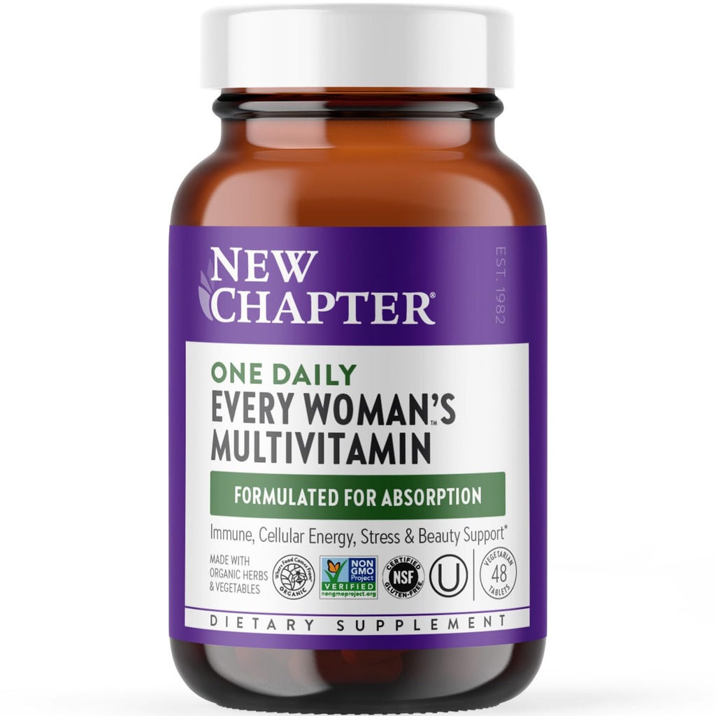 Nuovo Capitolo Multivitaminico femminile per Immune, Beauty + Energy Support con Nutrienti Fermentati - Un Quotidiano di Ogni Donna, Realizzato con Verdura Organica & Erbe, Non OGM, Gluten Free, 48 Conte