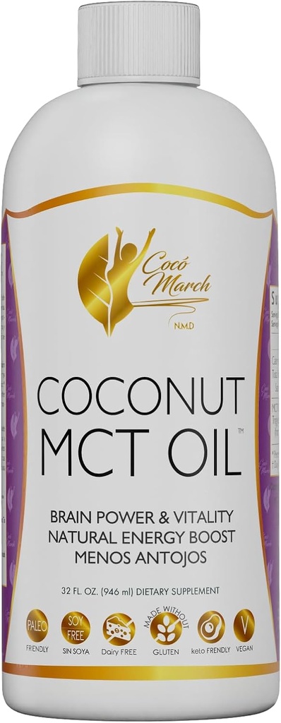 Cocó March N.M.D MCT olio - supporto di digiuno intermittente, Metabolismo, Potenziamento del cervello, Energia naturale dal cocco, Libero dal glutine, Latteria, Soia, Vegan & Keto-Friendly, 32 Fl Oz