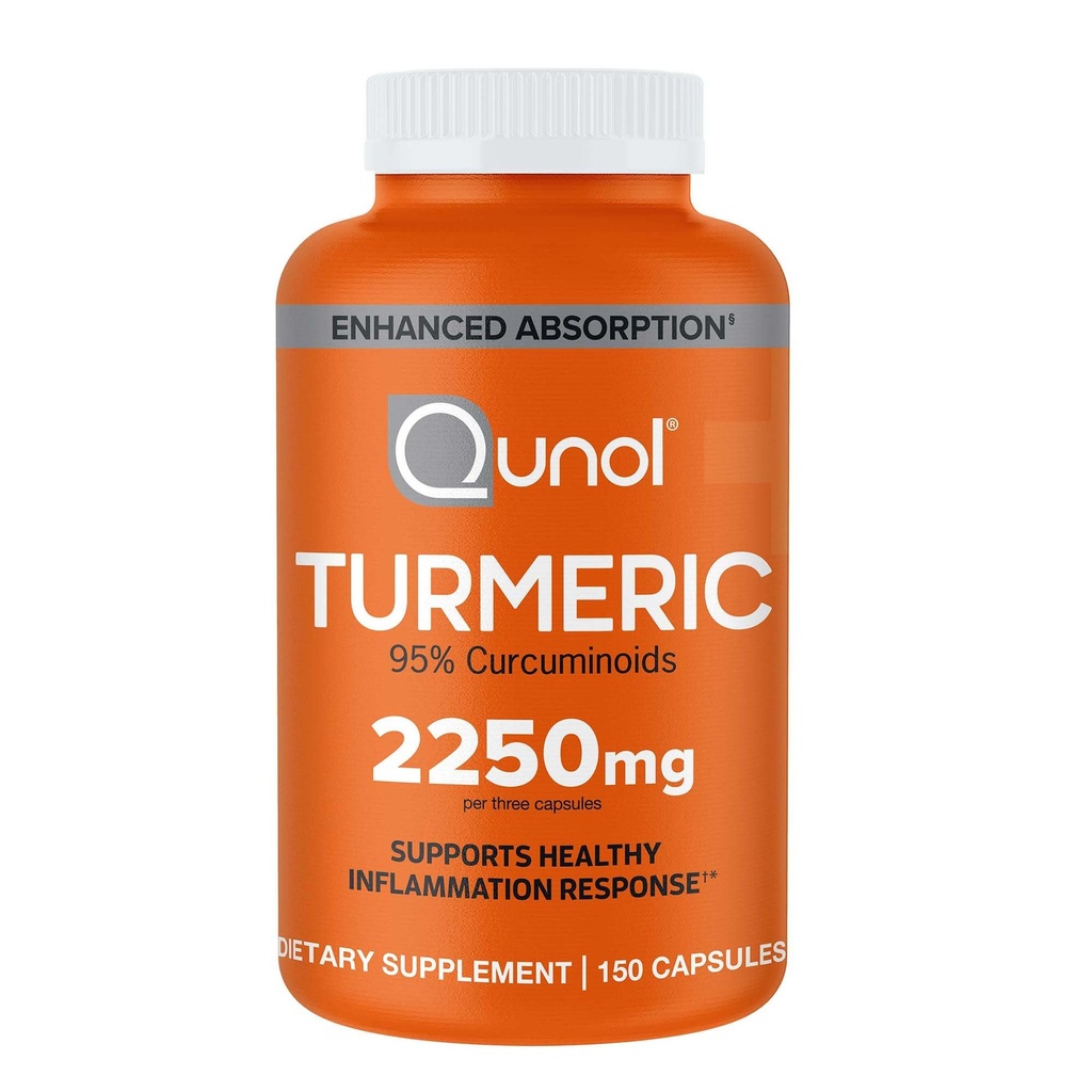 Curcumina ergica del Qunol con pepe nero, 2250mg estratto di curcuma con 95% curcuminoidi, supplemento di curcuma extra-forza, assorbimento potenziato, supplemento di supporto congiunto, 150 capsule vegetariane