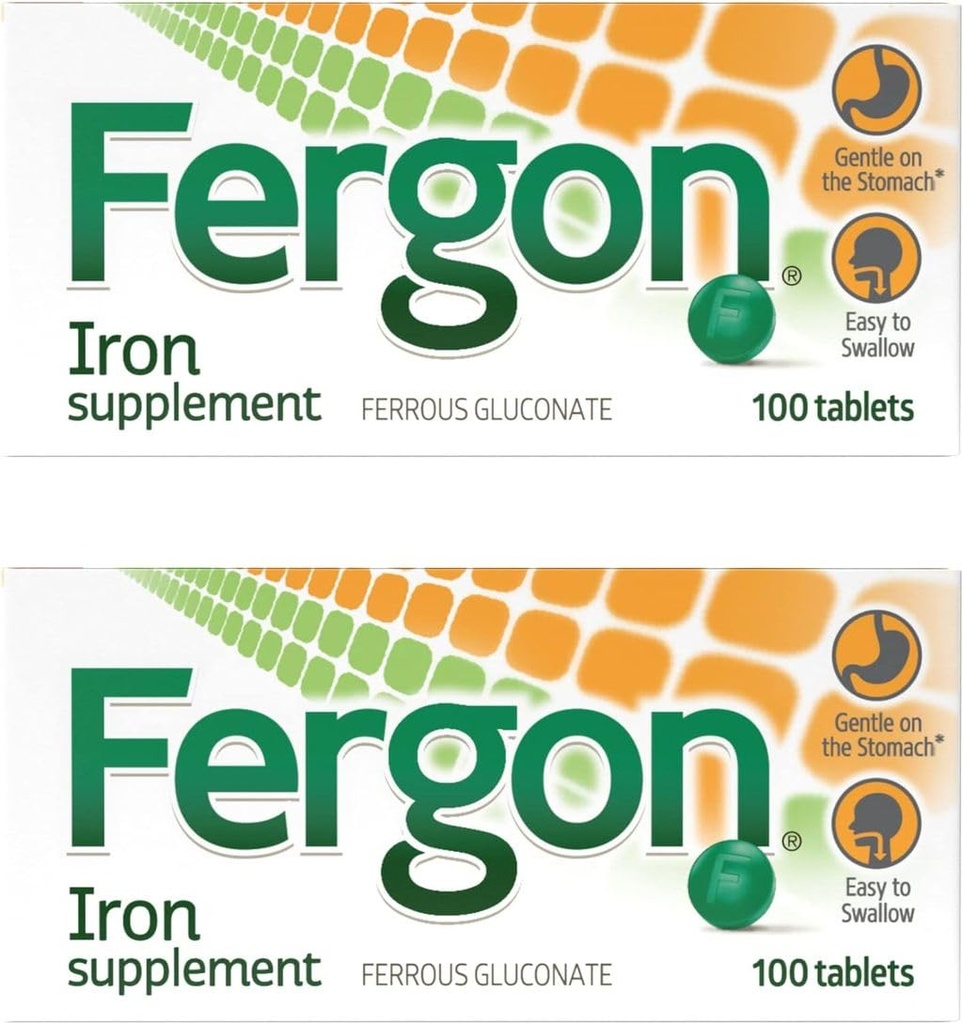 Ferro ad alta potenza Fergon altamente solubile e facilmente digerito, ferro da 27 mg, 100 compresse