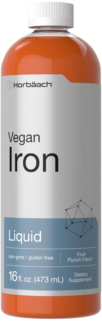 Horbäach Iron Supplement Liquid | 16 Fl Oz | Vegan & Vegetarian Formula | Non OGM e Gluten Free