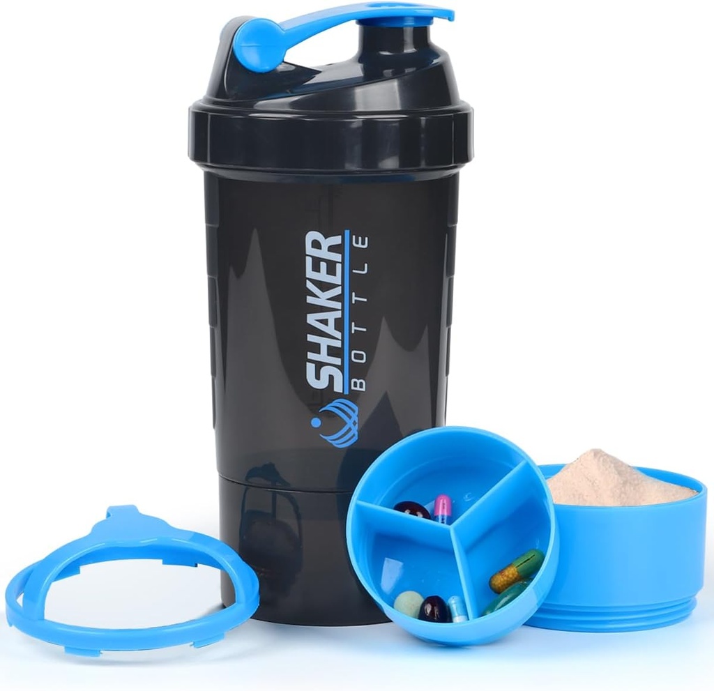 Protein Shaker Bottiglia - Bottiglia Dell'Acqua Sportiva - Non Slip 3 Layer Twist Off 3oz Tazze con Vassoio Pillola - Miscelatore della Bottiglia della Proof Shake- Protein Powder 22 oz Shake Cup con Conservazione