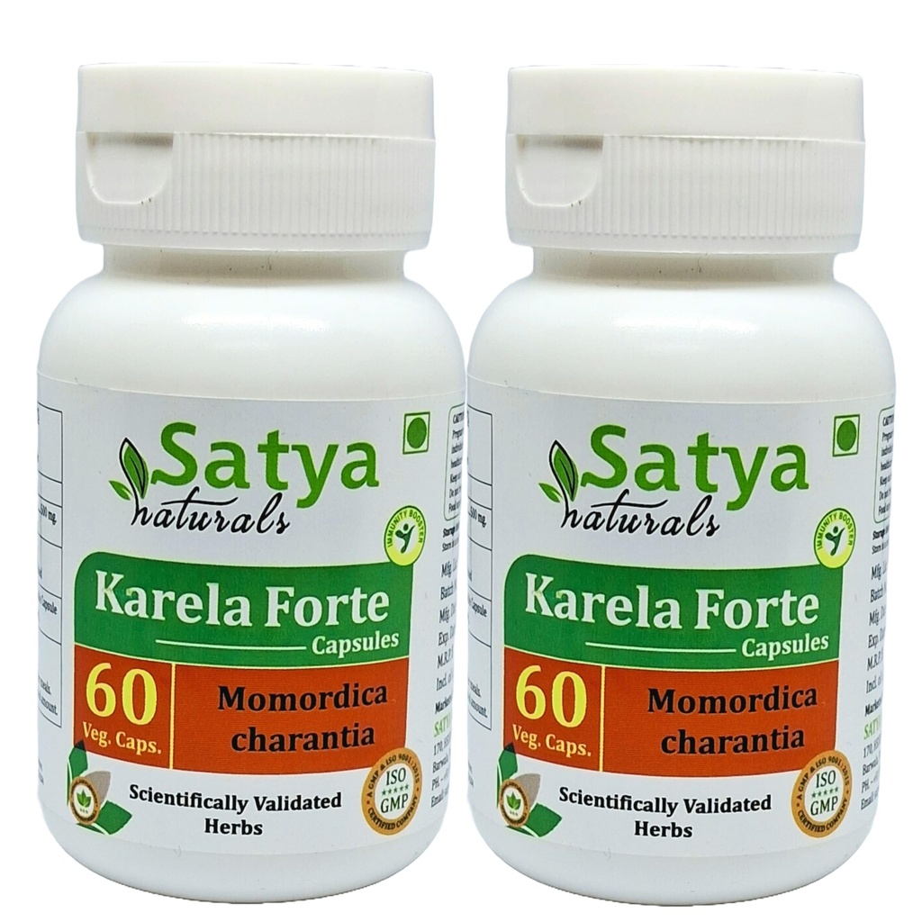 Bitter Melon Forte Capsule 500 mg. 60 Veg. Capsule | Karela (Momordica Charantia) Estratto di capsule per uomini e donne | Ayurvedic Herbal Supplement/Remedies | 10:1 Forte (2 Bottiglie di 60 capsule)