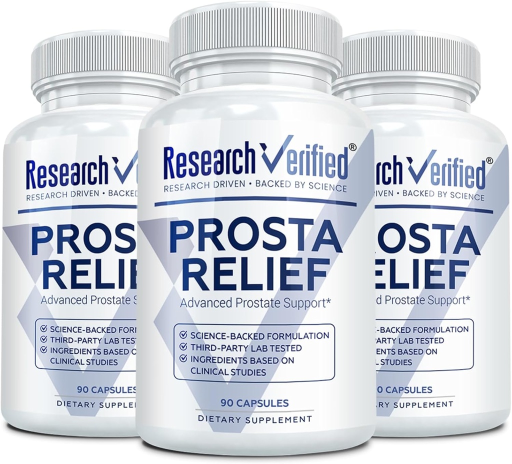 Ricerca Verified Prosta Relief - Saw Palmetto e Bioperine - Salute della prostata; Salute della vescica e urinaria, Drive and Performance; Pure Natural, 90 Capsules (Pack of 3)