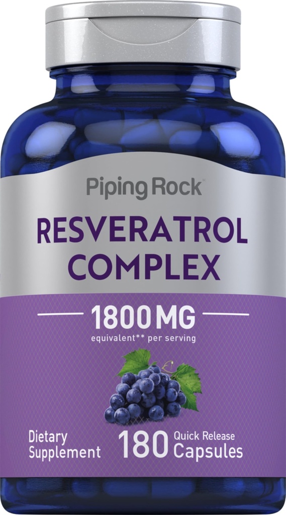 Piping Rock Resveratrol Complex 1800 mg | 180 capsule | Estratto di semi d'uva | Non OGM, Integratore senza glutine