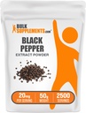 BulkSupplements.com Polvere di estratto di pepe nero - integratori di pepe nero, integratori di piperina - Vegan & Gluten Free, 20 mg per porzione, 50g (1,8 oz) (Pack of 1)