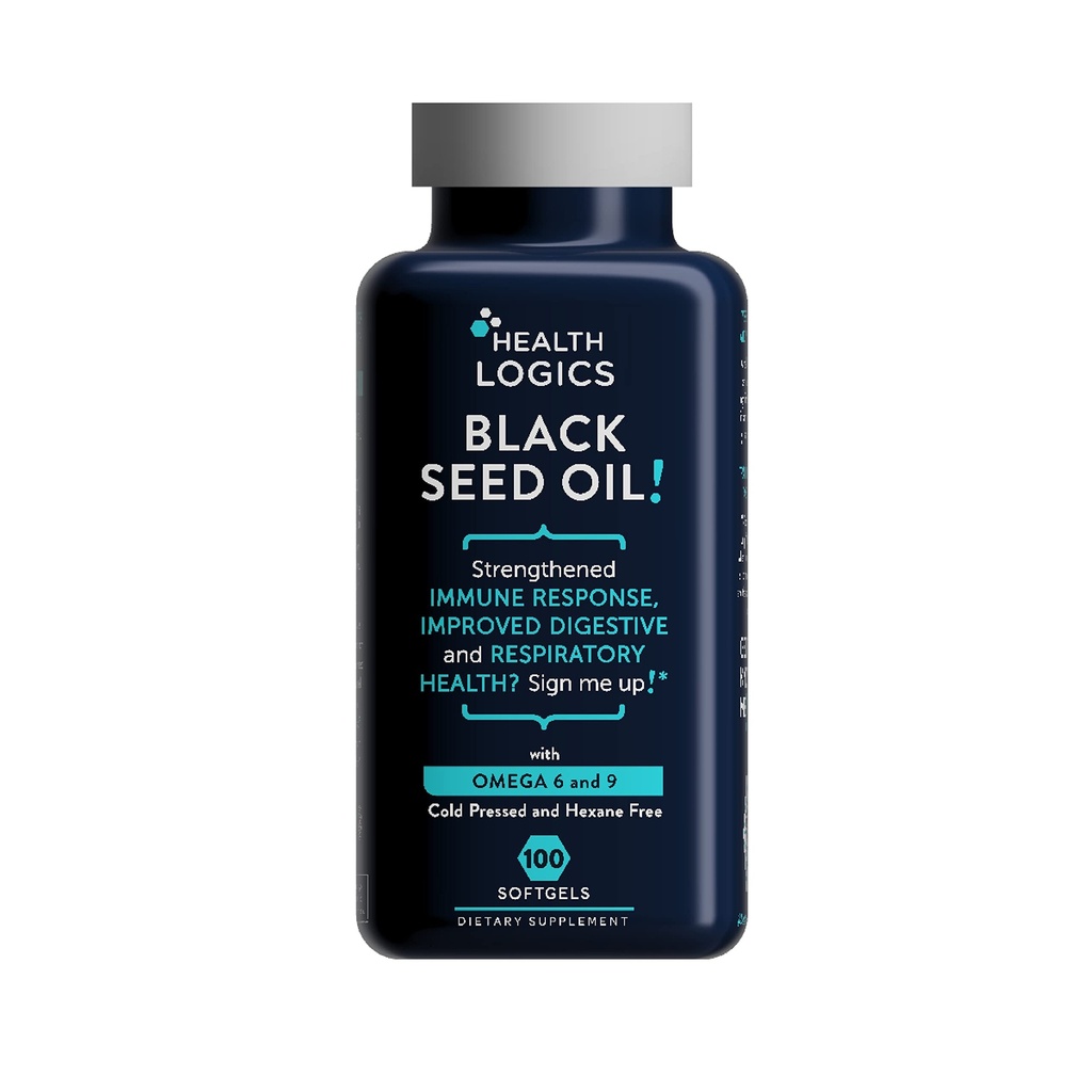 Logiche di salute Olio di semi neri, pressato a freddo, ricca fonte di acidi grassi essenziali Omega 6 & 9, da Nigella Sativa (100 capsule di gel morbido)