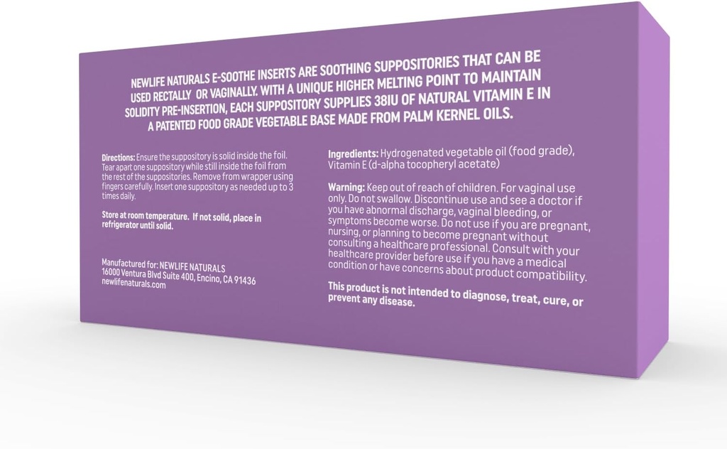NewLife Naturals Vitamina E Suppositories per le donne 38IU - Tutti Natural Vaginal Moisturizer - Cura Femminile per Secchezza, Irritazione, Menopausa, Postpartum, Cambiamenti ormonali & More - 48 Inserti, USA