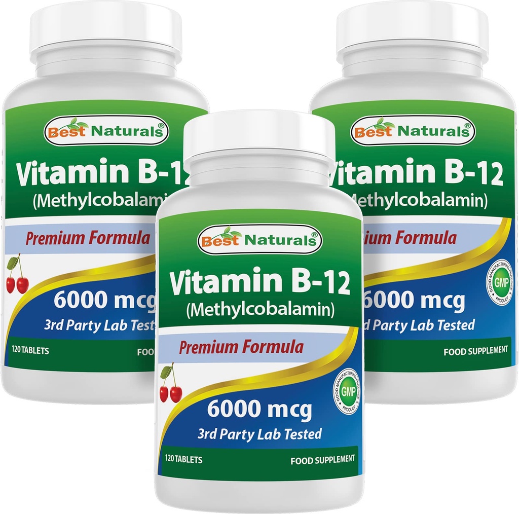 Best Naturals Vitamin B-12 come Methylcobalamin (metil B12), 6000 mcg 120 compresse sublinguali (120 conteggio (pacchetto di 3))