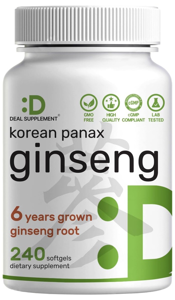 Estratto di radice di panax rosso coreano, 7.500mg, 240 Softgels – 150mg Ginsenosides attivo