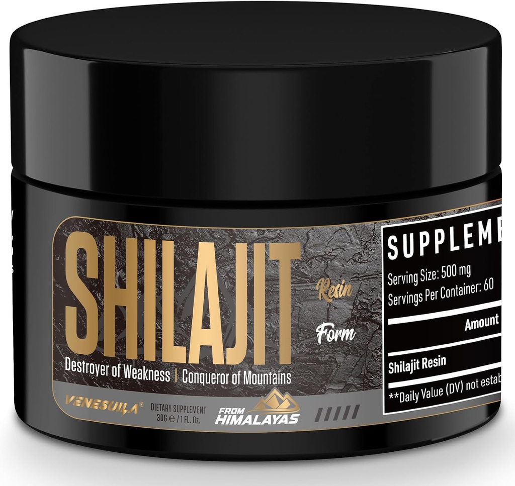 Shilajit Resina - Organic Shilajit Resina Terze Parti Testata Ricco in 85+ Minerali Trace, Gold Grade Himalayan Pure Shiljait per Energia (1 Fl Oz (Pack of 1))