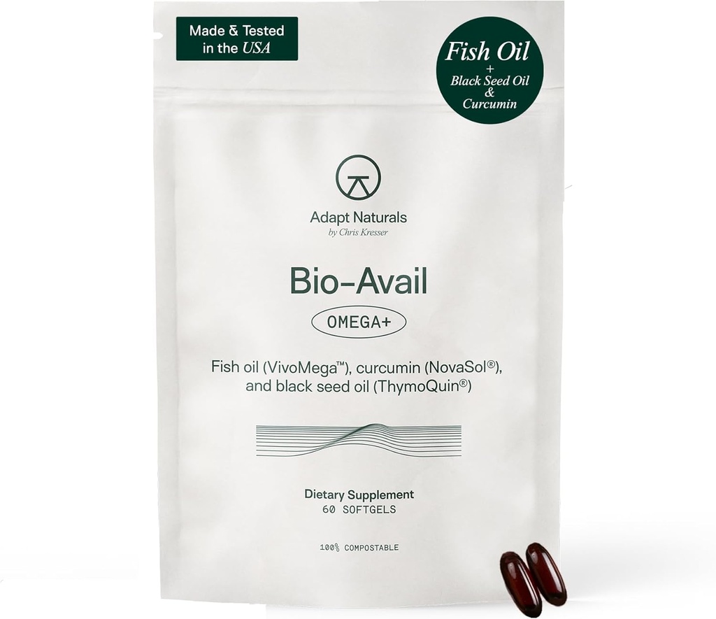 Adapt Naturals Omega 3 Fish Oil Supplemento con Biodisponibile Curcumin & Black Seed, 1500mg Fish Oil EPA DHA Omega 3 acidi grassi per sostenere articolazioni, muscoli e cuore | non aromatizzato - 30 giorni di alimentazione