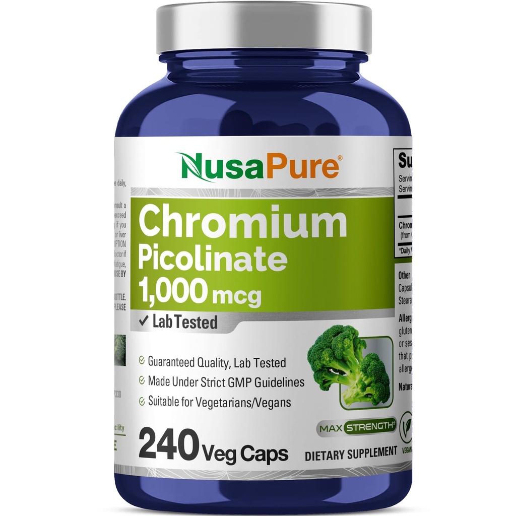 NusaPure Chromium Picolinate 1000mcg 240 capsule vegetali (non OGM, Vegan)