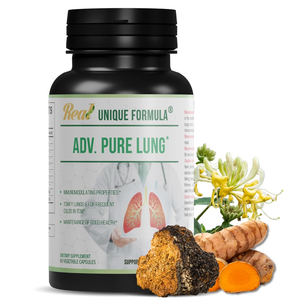 Adv. Pure Lung | Cleanse polmonare e Detox | Supplemento respiratorio a base di erbe per il supporto polmonare con Chaga Mushroom, Curcumin Turmeric, Honeysuckle Flower, Astragalus, Quercetin, Pomegranate