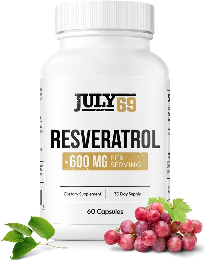 Capsule Resveratrolo 600mg per Serving, Potente Antiossidante Integratore Alimentare Capsule, 60 capsule in 1 bottiglia, Made in USA