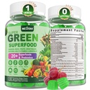 Super Greens Gummies, Greens Superfood Polvere alternativa w/Spirulina, clorella, fibra prebiotica, probiotico, verdura di frutta, verdura quotidiana verdure per la salute digestiva & Gut, immunità, messa a fuoco, 60 Ct